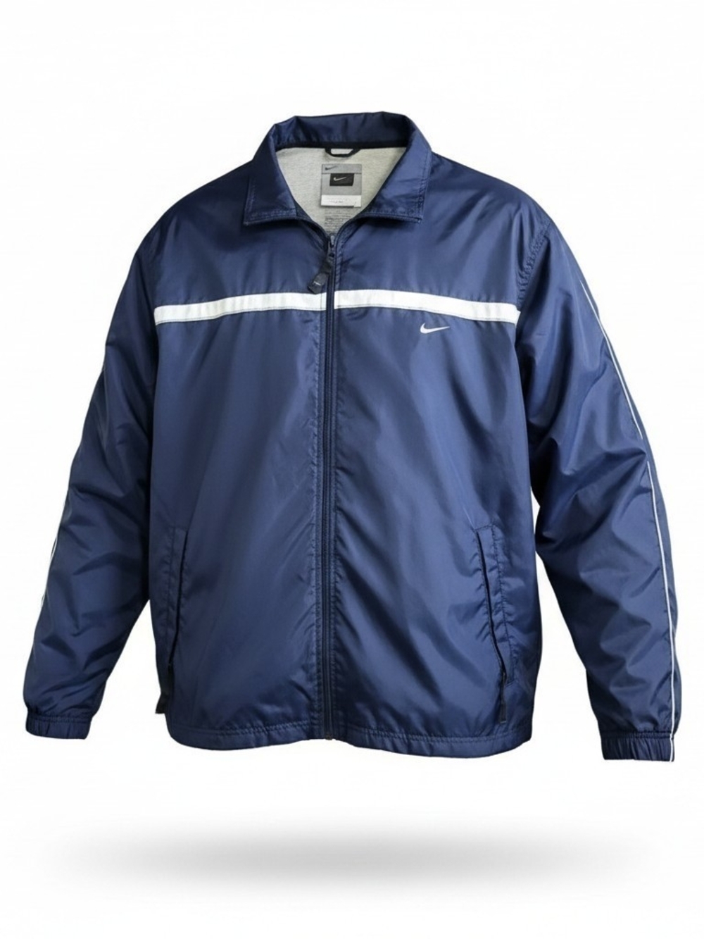 ​Vintage Y2K Nike Full Zip Windbreaker Jacket Navy Blue White Stripe Medium M
​